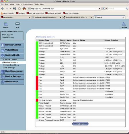 Web view of the IPMI information on Taro